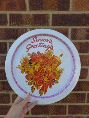 Vintage rot & weiß Weihnachtsstern Pflanze Weihnachten Kerze rund Metall Getränke Tablett