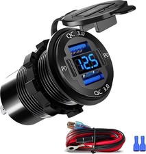 Waterproof 4 Port USB Outlet Socket Car Cigarette Lighter Plug 12V LED Voltmete