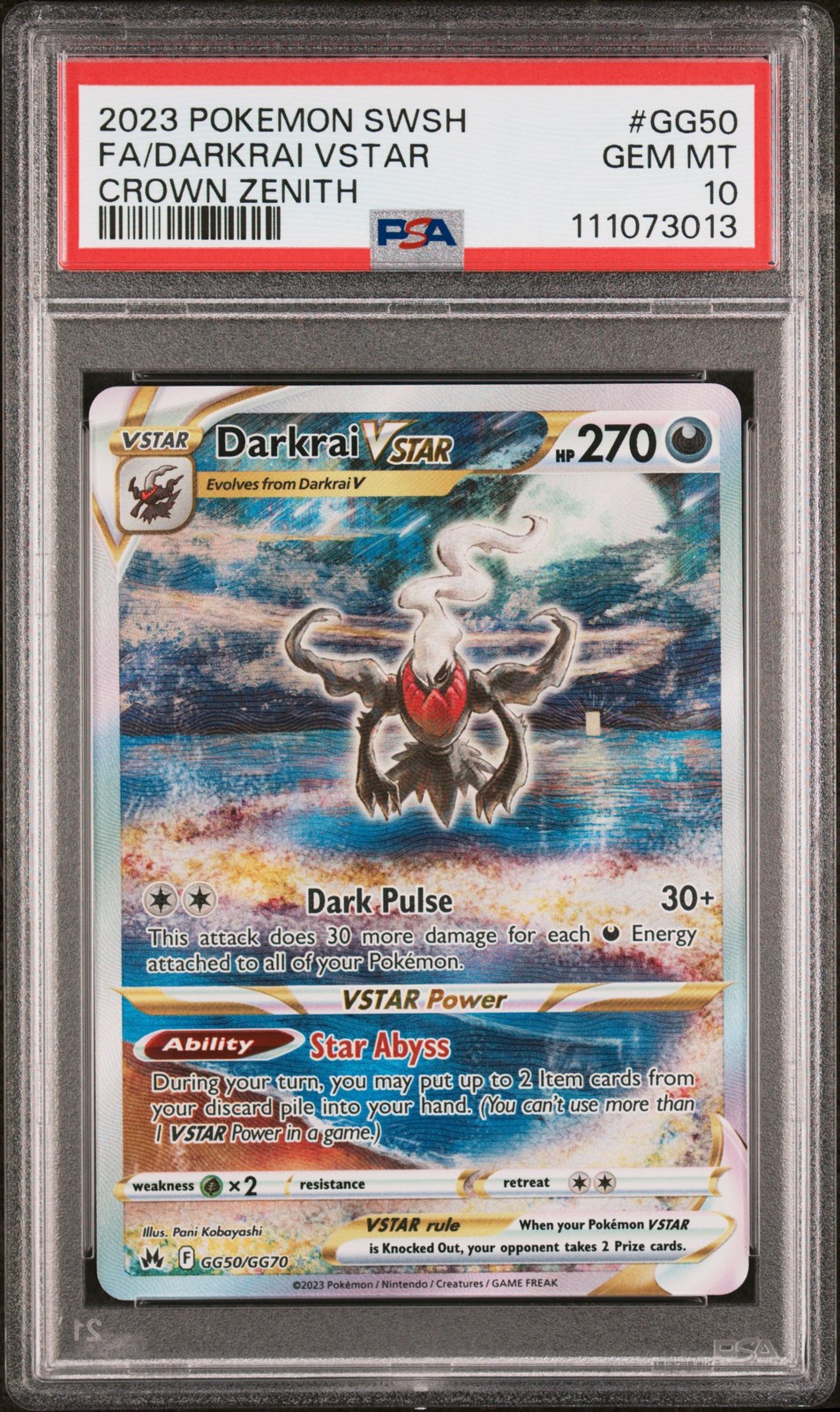 2023 POKEMON SWORD & SHIELD CROWN ZENITH #GG50 FULL ART/DARKRAI VSTAR PSA 10