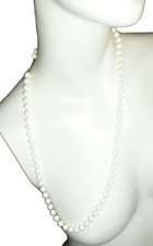 Vintage Hand Knotted Plastic White Beaded Necklace Beads 26"