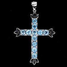 925 Sterling Silver Pendant Round Swiss Blue Topaz Natural Gemstone Jewelry