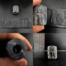 Ancient Near Eastern Lapis   Stone Roman People Cylinder Shape Unique Seal Stamp