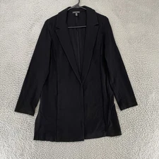 Eileen Fisher Crepe Blazer Womens Small Black Minimalist Long Open Front Jacket