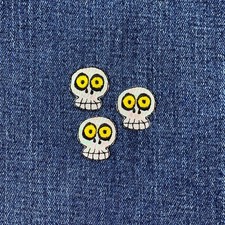 3-Pack Skull Applique Patch - Mini Shimmery Embroidered Halloween Badge 7/8"