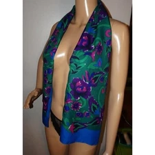 Vintage Purple & Blue Floral Scarf pinup retro rockabilly head wrap bow neck
