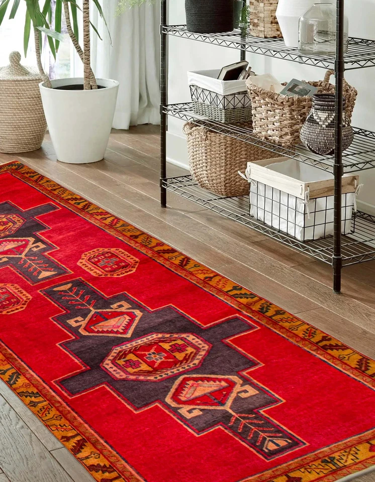 3'9" x 9'3" Vintage Hand-knotted Runner Rug Traditional Oriental Wool Carpet - Image 2 of 4