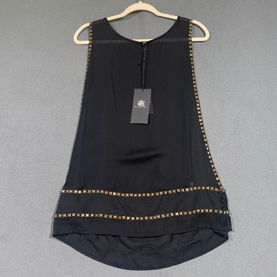 Rock & Republic Black Tie Studded Sleeveless Top Women's Medium New With Flaw *