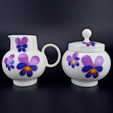 Heinrich Porzellan Milch & Zucker Set Serie Rondo dekor Stiefmütterchen 70er