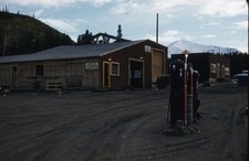 Summit Garage Gas Pump 1956 Alcan Hwy BC Canada Travel Stop Red Kodachrome Slide