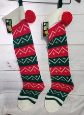 Santa's Best Rennocknit Red White And Green Vintage Stocking Set of 2 NWT
