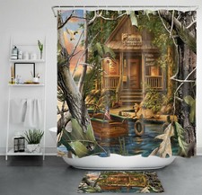 71" Marina Ice Cream Vintage Cabin Shower Curtain Sets Bathroom Decor w/ Hooks