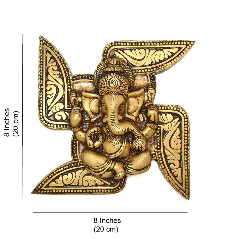 Brass Ganesha Swastika Wall Hanging Home Decor Temple Puja Indian