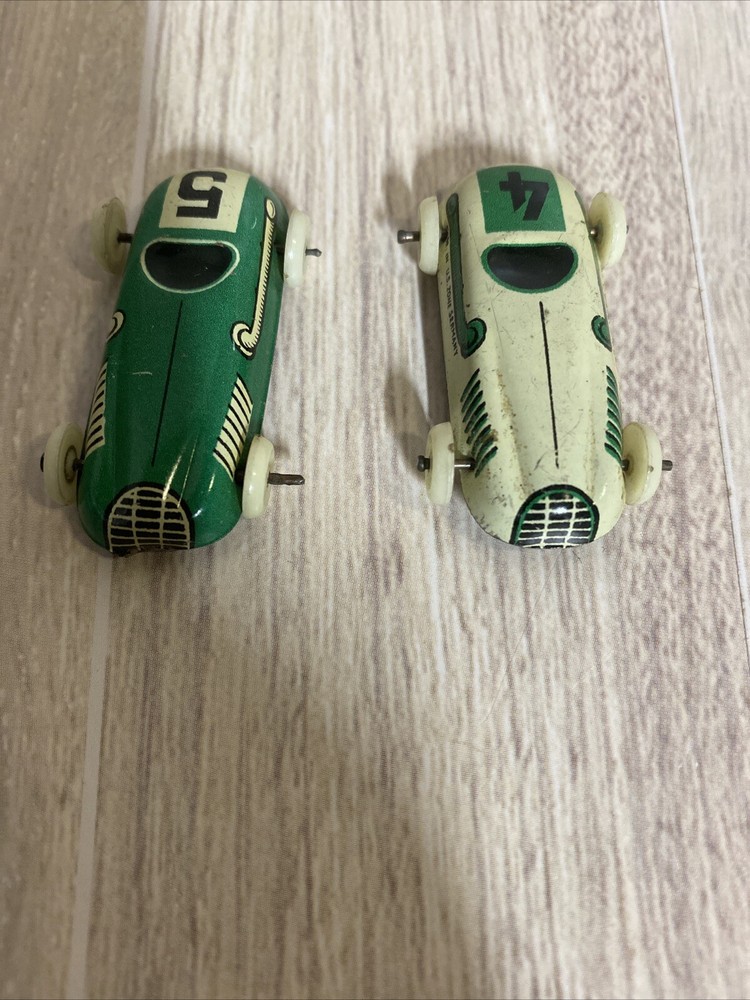 VINTAGE 1940's NO. 5 And  NO. 4 MINIATURE METAL TIN RACE CAR MADE IN US ZONE