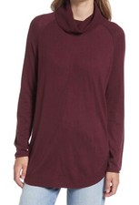 CASLON - SIZE: XS - Burgundy Turtleneck Tunic Sweater W/Curved Shirttail Hem-NEW