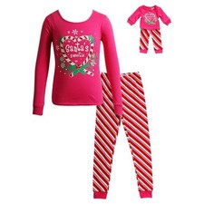 Girl 4-14 and 18" Doll Matching Christmas Pajamas Outfit Pink fit American Girl