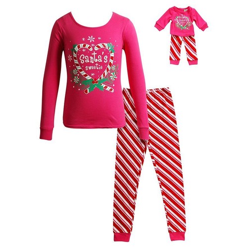 Girl 4-14 and 18" Doll Matching Christmas Pajamas Outfit Pink fit American Girl - Picture 1 of 2
