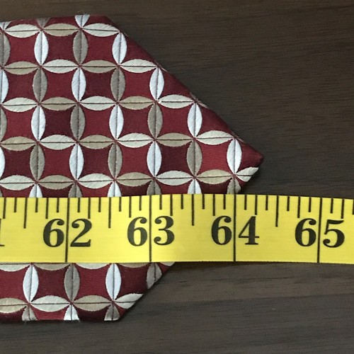 Paul Fredrick Luxury Tie Red And Silver Geometric Pattern Woven Silk Necktie - Picture 8 of 8