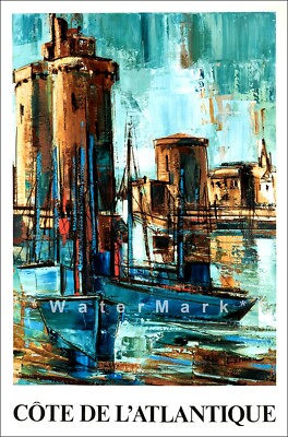 Côte De L'Atlantique 1971 France Atlantic Coast Vintage Poster Print Retro Art