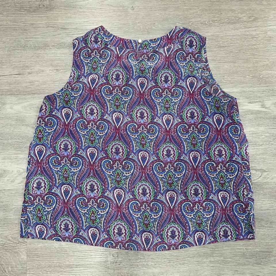 Talbots женская рубашка 2 X плюс блузка пейсли синий фиолетовый зеленый топ без рукавов - Изображение 2 из 4