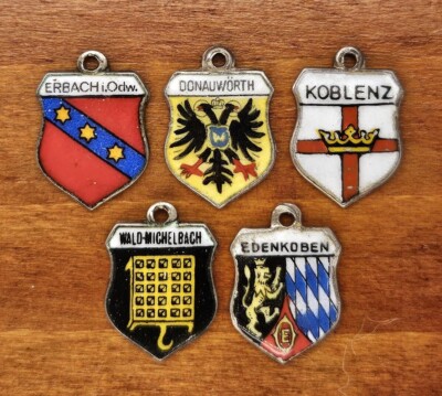 Vintage silver GERMANY GERMAN AUSTRIA SOUVENIR ENAMEL TRAVEL SHIELD charm