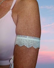 Arm Garters Set, Ivory/White, AB Crystal Embellished, Adjustable, Sz Small