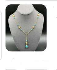 Vicenza 18k yellow gold Sterling silver Turquoise Y neck Chain necklace QVC
