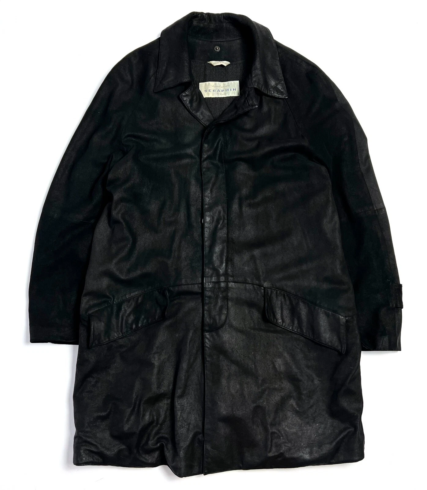 HERMÈS LUSSO Giacca Cappotto Uomo SERAPHIN HERMES Pelle Nera Pelle 46 Adatta a L