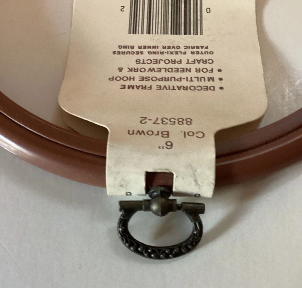 Vintage Flexi-hoop BROWN 6” Needlework Hoop/frame W/Metal Hanger Taiwan 88537-2 - Image 3 of 3