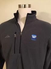MEN'S Eddie Bauer FLEECE Pullover Large Jacket Full 1/4 1/3 Zip Gray - Corp Logo
