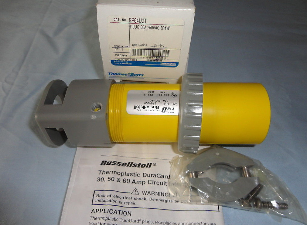 Thomas & Betts 9P64U2T Plug Russelstoll 60A T&B 3P4W 250 VAC NEW