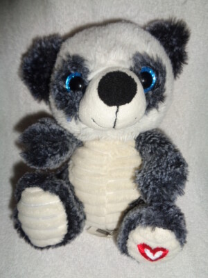 Panda Bear gray white 2017 KELLYTOY 7'' red heart ribbed corduroy plush stuffed