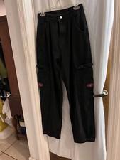 Wake Jeans Womens Medium Black Shein Straight Cargo Baggy Hip Hop Rap Y2K Style