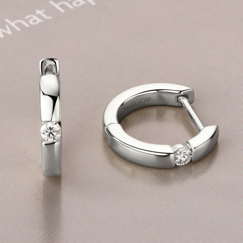 Moissanite Hoop Earrings for Women Sterling Silver 925 Solitaire Round Cut 2.5mm - Picture 4 of 22