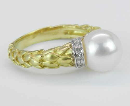 18 Karat Gelbgold Diamant und Perle Verlobungsring Größe 8,25 KOSTENLOSE GRÖSSE - Bild 3 von 8