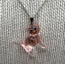 Murano Glass Handcrafted Lovely Pink Cat Pendant Necklace & 925 Sterling Silver