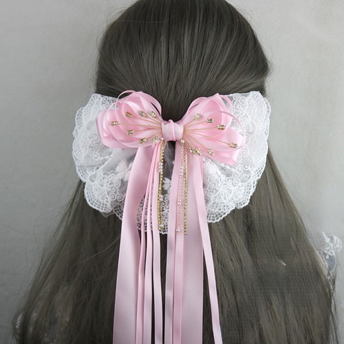 Lace Lolita Women Hairpin Hair Clips Accessory Princess Bow Rhinestone Crystal - Picture 25 of 32