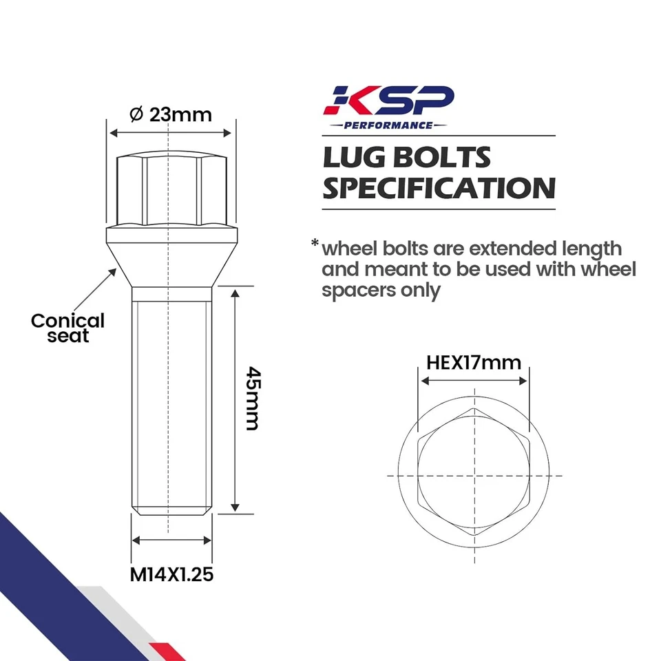 KSP 10 piezas M14x1.25 pernos de tuerca extendidos asiento cónico vástago de 45 mm para BMW I3 I8 M5 M6 Foto 2 de 4