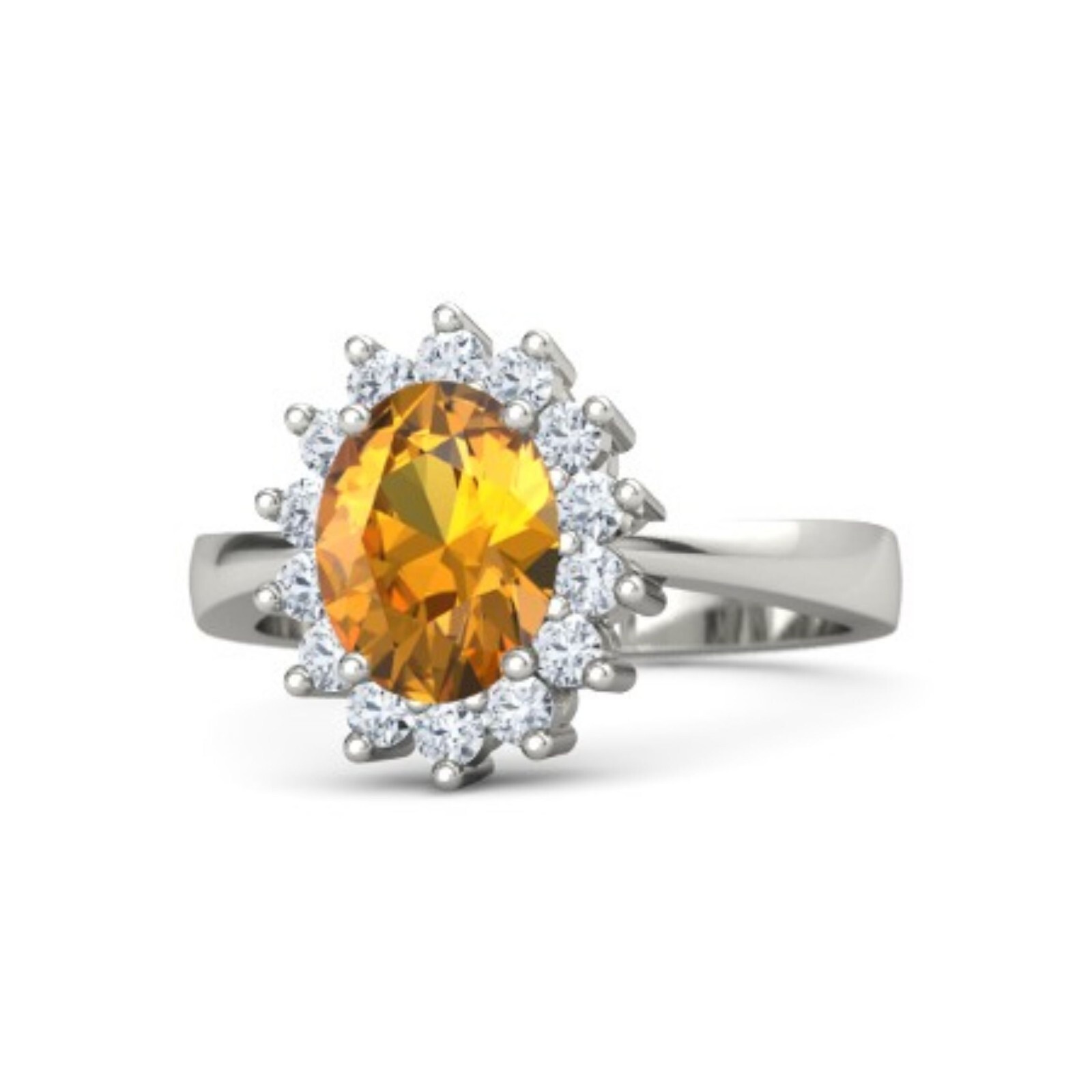 Oval Cut Citrine CZ Solitaire Ring in Sterling Silver  
