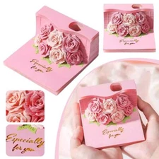 3D Valentine's Day Romantic Paper Sculpture Pink Rose Treehouse Notepad D2P3