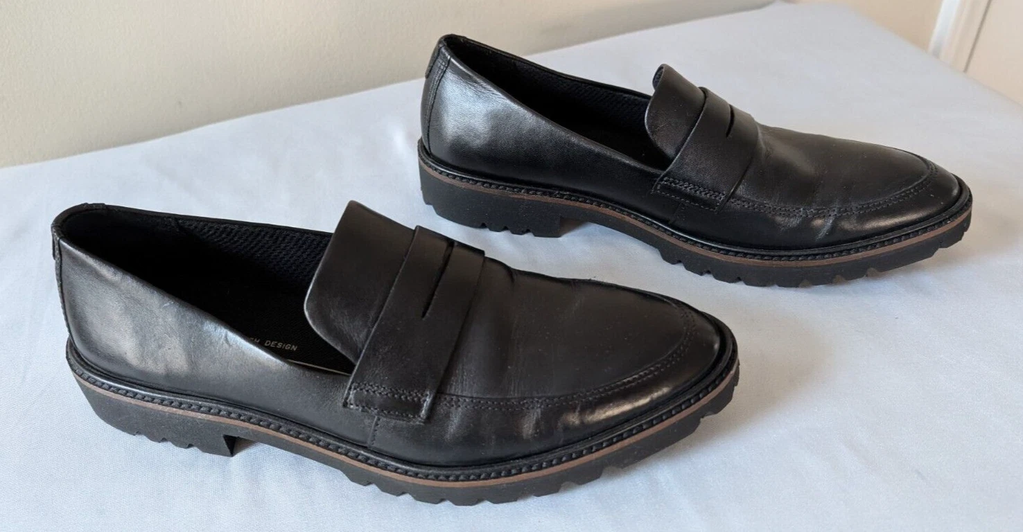 Mocassini donna Ecco design danese Penny slip on in pelle nera taglia 38 7 7 5 US