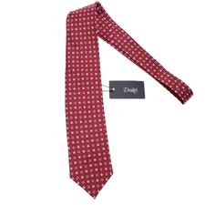 Drake's NWT Neck Tie in Red with Light Blue & White Geometric Pattern 100% Silk