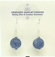 Sterling Silver Natural Blue CORAL Gemstone Dangle Earrings 1624...Handmade USA