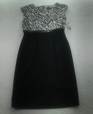 Connected Apparel Dress Womens 12 Black White With Belt Zip Closure $70 MSRP