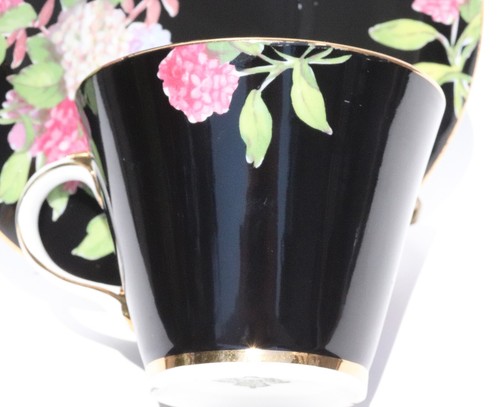 AYNSLEY BLACK FLORAL HYDRANGEAS – #B4556 PINK BLUE FLOWERS W/GOLD 1934-1939 - Picture 4 of 10