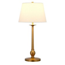 Henn Hart 13" Brass Finish Metal/Fabric Table Lamp