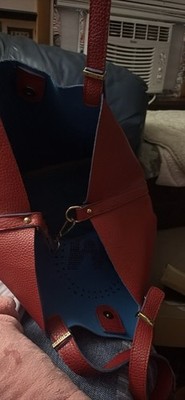 Michael Kors Brown Pebbled Tote Perforated Logo Large Detachable Strap Blue