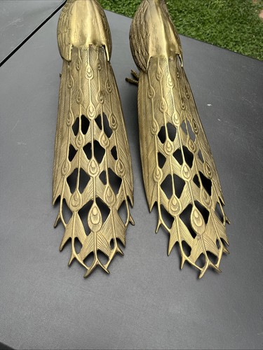 Vintage Pair Of Brass Peacocks Decor Large Figurines MALE & FEMALE - Picture 12 of 19