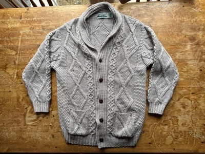 Aran Crafts DAMEN-CARDIGAN GRAU MERINOWOLLE ZOPFMUSTER IRLAND UK 18 XL