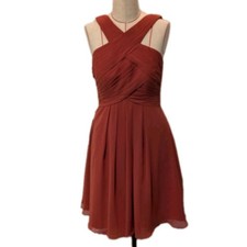 NWT Azazie Amani XS Dress Terracotta Pleated Bridesmaid Tea Length 
