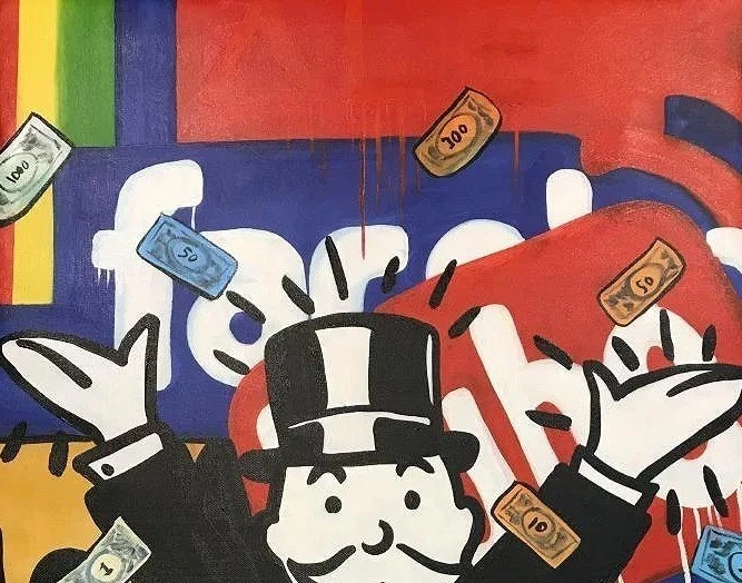 Pintura rara firmada Alec Monopoly acrílico sobre lienzo Foto 2 de 4